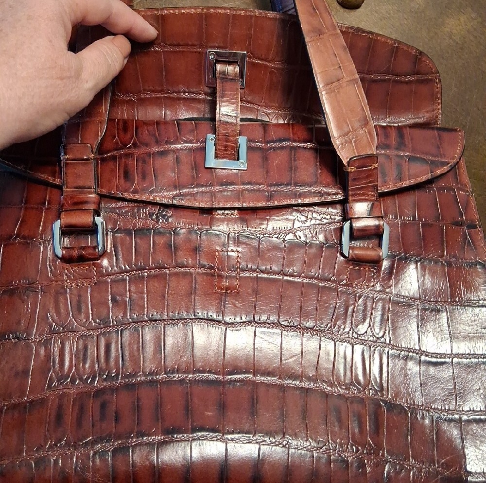 Adrienne Vittadini Rich Brown Croc-Embossed Tote Bag - Picture 5 of 13